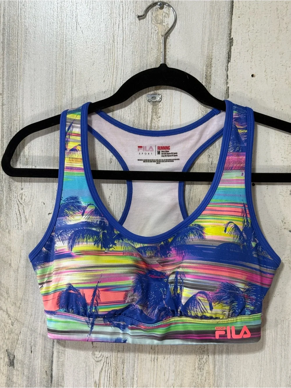 Fila Sports Bra Multicolor Tropical Stripe Sports Bra with Blue Trim